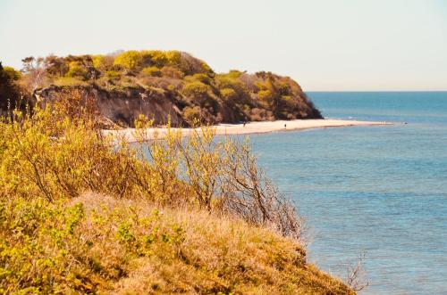 an island in the ocean with a sandy beach at Meerforelle 207 - Villa Seeblick in Sassnitz