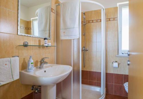 a bathroom with a sink and a shower at Apartments in Labin/Istrien 30422 in Ravni