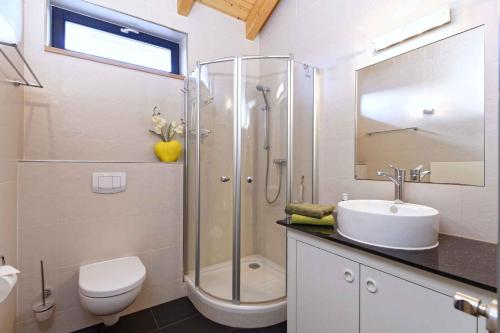 a bathroom with a shower and a sink and a toilet at Holiday home in Zempin (Seebad) 3240 in Zempin