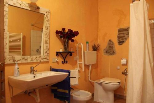 bagno con lavandino, servizi igienici e specchio di Holiday home in Urbino/Marken 35804 a Monte Nuovo