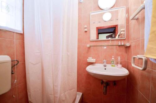 uma casa de banho com um lavatório e uma cortina de chuveiro em Holiday home in Medulin/Istrien 35448 em Medulin