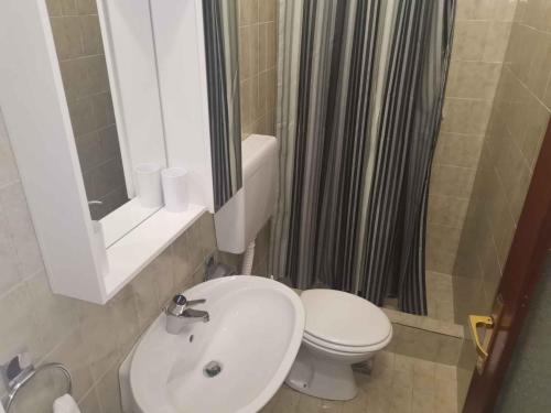 a bathroom with a toilet and a sink and a shower at Apartment in Crikvenica 27813 in Dramalj