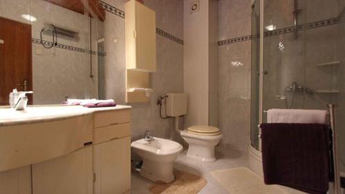 y baño con aseo, lavabo y ducha. en Apartment in Klimno/Insel Krk 33504, en Klimno