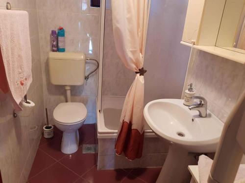 a small bathroom with a toilet and a sink at Holiday home in Medulin/Istrien 27402 in Medulin