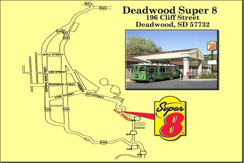a drawing of a map of deadwood super bus stop at Super 8 by Wyndham Deadwood Black Hills Area in Deadwood