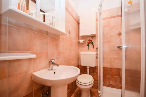 a bathroom with a toilet and a sink and a shower at Apartment Stinjan, Istria 1 in Štinjan