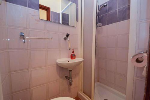 a bathroom with a sink and a toilet and a shower at Apartments in Premantura/Istrien 10684 in Premantura