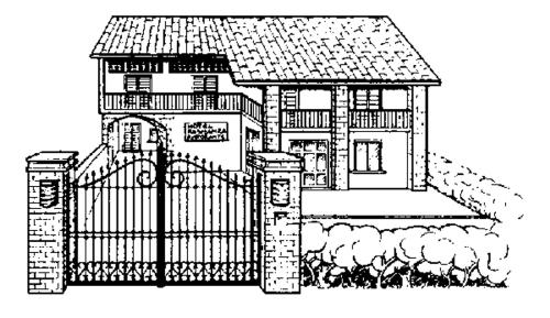 a black and white drawing of a house with a gate at Residenza Del Lago in Candia Canavese