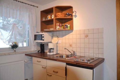 eine Küche mit einer Spüle und einer Mikrowelle in der Unterkunft Apartment Todtmoos 3 in Vordertodtmoos