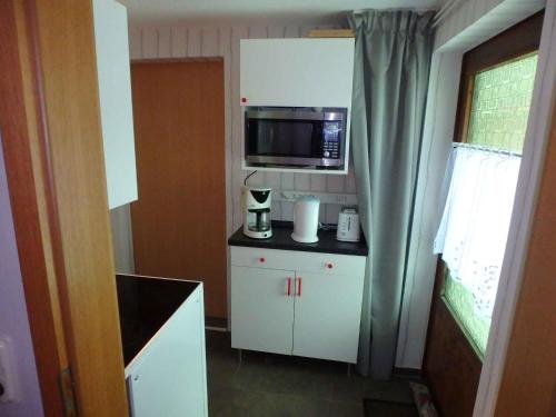 a small white kitchen with a microwave and a counter at Apartment in Wutha-Farnroda 3178 in Mosbach