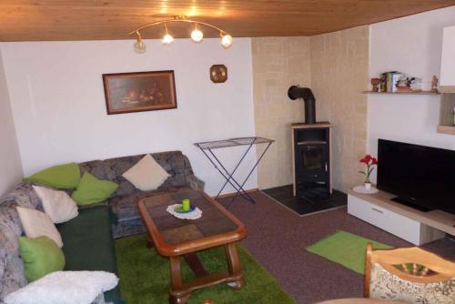 - un salon avec un canapé et une cheminée dans l'établissement Apartment Fuhlendorf 2, à Bodstedt