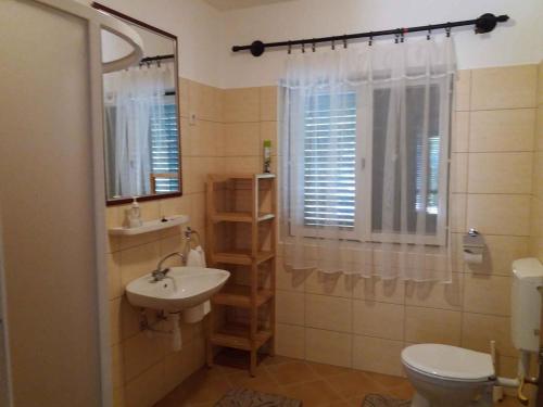 バラトンケレストゥールにあるHoliday home in Balatonmariafürdo 33086のバスルーム(洗面台、トイレ、シャワー付)