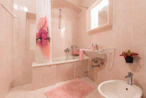 a bathroom with a sink and a toilet and a shower at Apartment in Plomin/Istrien 8771 in Plomin