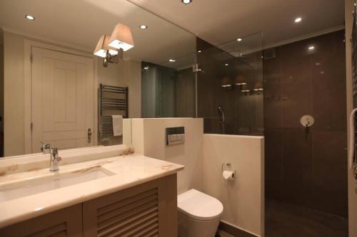 a bathroom with a sink and a toilet and a shower at Casas da Gandarinha III - 3 Bedroom Apt in Centre in Cascais