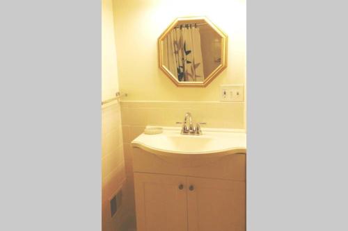 a bathroom with a sink and a mirror at Comfy Whole Unit, Private Entrance, Free Parking, Minutes to Georgetown in Washington