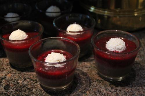 a group of four glasses filled with red dessert at Trip Inn Hotel Zum Riesen Hanau in Hanau am Main