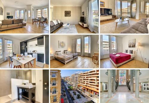 un collage de photos d'un salon et d'une salle à manger dans l'établissement Nestor&Jeeves - GLORIA BEACH - Very close sea - Prestigious building, à Nice
