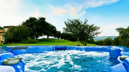 a large plunge pool with water in a yard at Tenuta Delo Relais in Novaglie