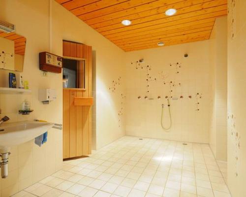 La salle de bains est pourvue d'une douche et d'un lavabo. dans l'établissement Haus Rätikon, à Brand