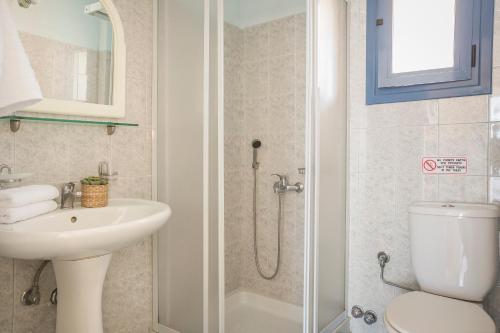a bathroom with a toilet and a sink and a shower at Afrato Village Sea View apartments in Trapezaki