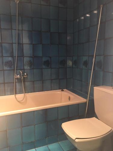 a bathroom with a bath tub and a toilet at Pinets in L'Ampolla