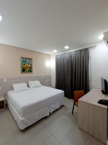 a hotel room with a large bed and a desk at Hotel Manacá in Sacramento