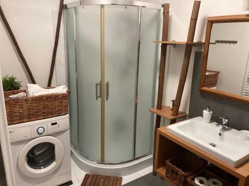 Koupelna v ubytování Apartments near the pond