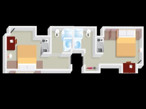 a floor plan of a caravan with furniture at L'aparthoteL LhL in Dijon