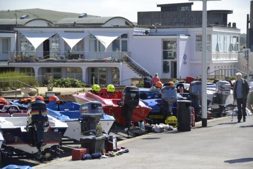 a group of boats parked in a parking lot at Westpoint Apartments in West Bay