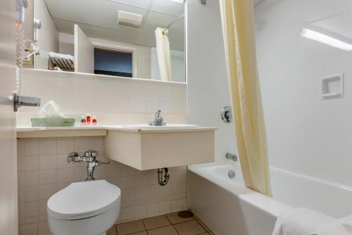 ein Badezimmer mit einem WC, einem Waschbecken und einer Badewanne in der Unterkunft Econo Lodge Dewitt I-90 in DeWitt