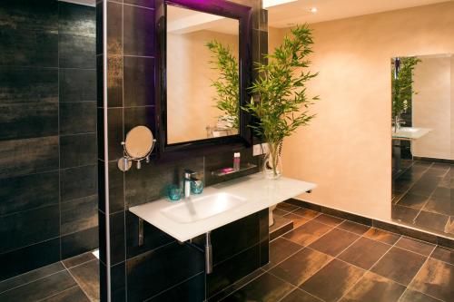 a bathroom with a sink and a mirror at Auberge Du Roua in Argelès-sur-Mer