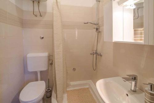 łazienka z prysznicem, toaletą i umywalką w obiekcie Apartment in Vrbnik/Island Krk 35825 w mieście Vrbnik