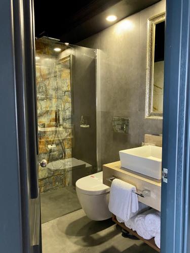 a bathroom with a toilet and a sink and a shower at LAUR HOTELS Experience & Elegance in Didim