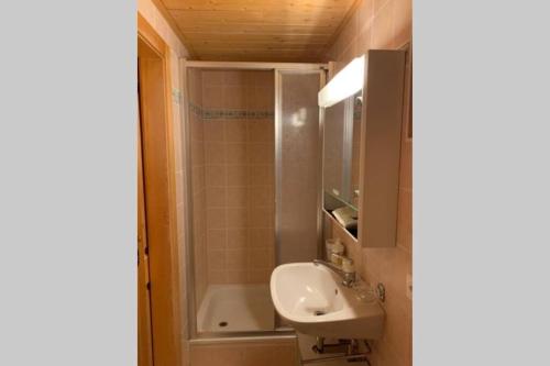 a bathroom with a sink and a toilet and a shower at Magic Ski-In-And-Out Chalet above Verbier in Bagnes
