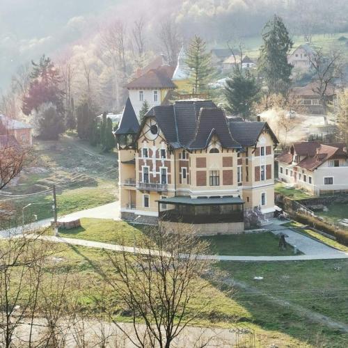 a large estate with a large house on a hill at Pensiunea Mayumi Moneasa in Moneasa
