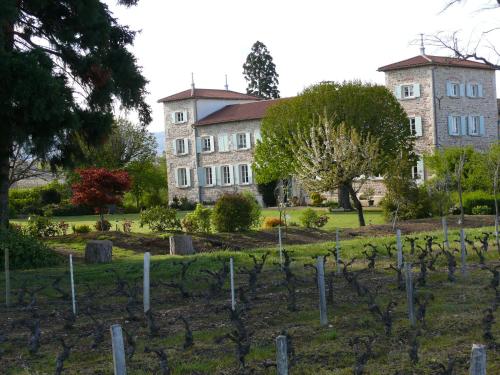 an old building with a vineyard in front of it at Château de Grandmont Chambres d'hôtes in Blacé