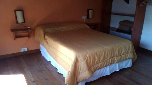1 dormitorio con 1 cama grande en una habitación en Los Arbolitos Cabañas y Aparts en Santa Rosa de Calamuchita