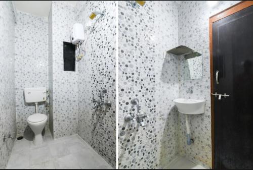 two pictures of a bathroom with a toilet and a sink at AMBIENT HOME STAY, In Nashik in Nashik