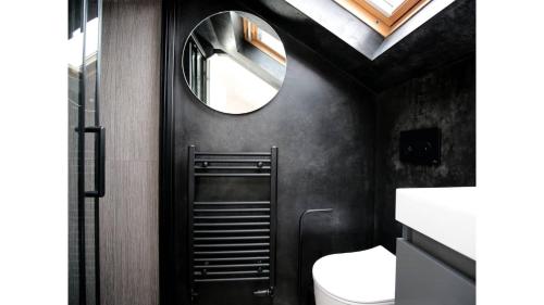 a bathroom with a toilet and a mirror at Stunning, Brand New 3BR Home - Central Oxford - Pass the Keys in Oxford