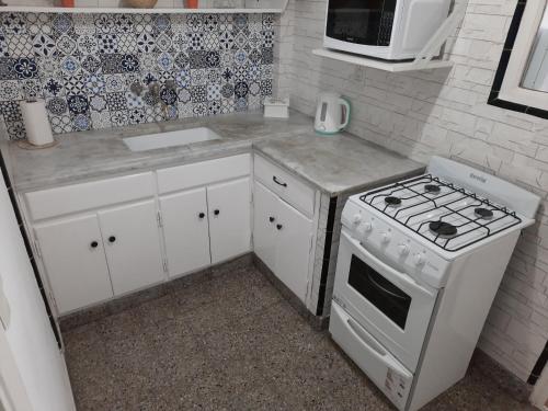 a small kitchen with a stove and a sink at Piazza Mendoza in Mendoza
