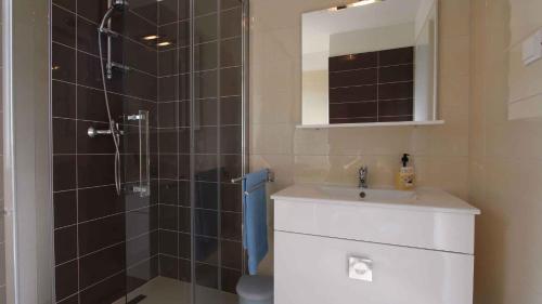 a bathroom with a shower with a sink and a shower at Malinska Apartment 1 in Sveti Anton