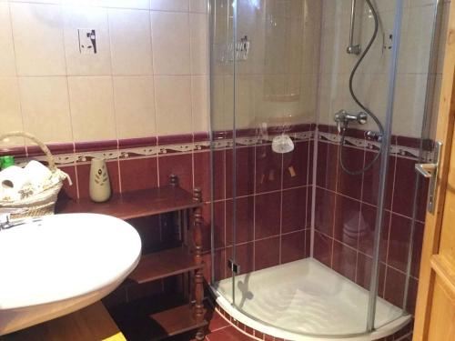 La salle de bains est pourvue d'une douche, de toilettes et d'un lavabo. dans l'établissement Holiday Home Balatonbereny 16, à Balatonberény