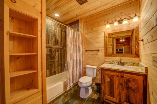 a bathroom with a toilet and a sink and a tub at The Hideaway in Blue Ridge
