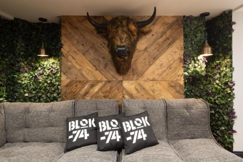 a painting of a bull head on a wall at Blok-74 in Brighton & Hove