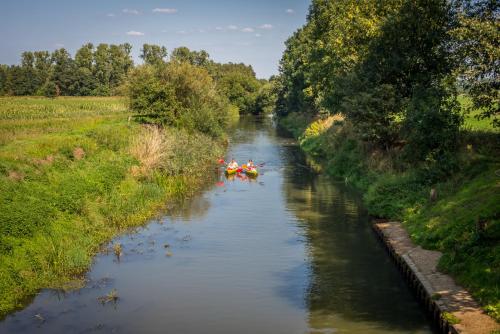 a group of people canoeing down a river at ASILI DELUXE - Zebra in Lichtaart