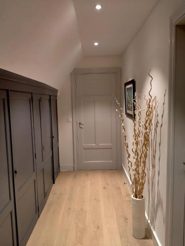 a hallway with a vase with a plant in it at L'Aubergine in Sprimont