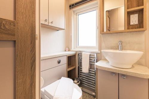 bagno con lavandino e servizi igienici di Lakeside Retreat Lodge With Hot Tub a Pocklington