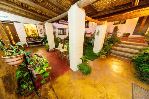 a room with a bunch of plants and stairs at Hotel Norte Rupestre in Tilcara