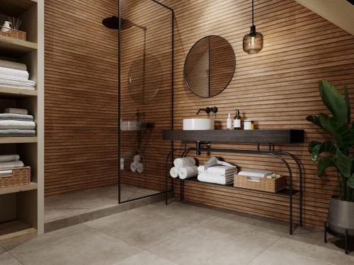 Bilik mandi di Elegant Texel Villa with Spa