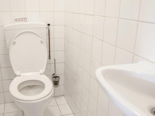 a white bathroom with a toilet and a sink at Forest Lodge in De Bult near Pool & Restaurant in De Bult